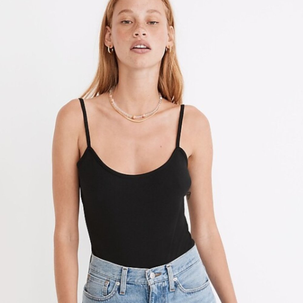 Madewell Ribbed Cami Thong Bodysuit Black Sz M NWT